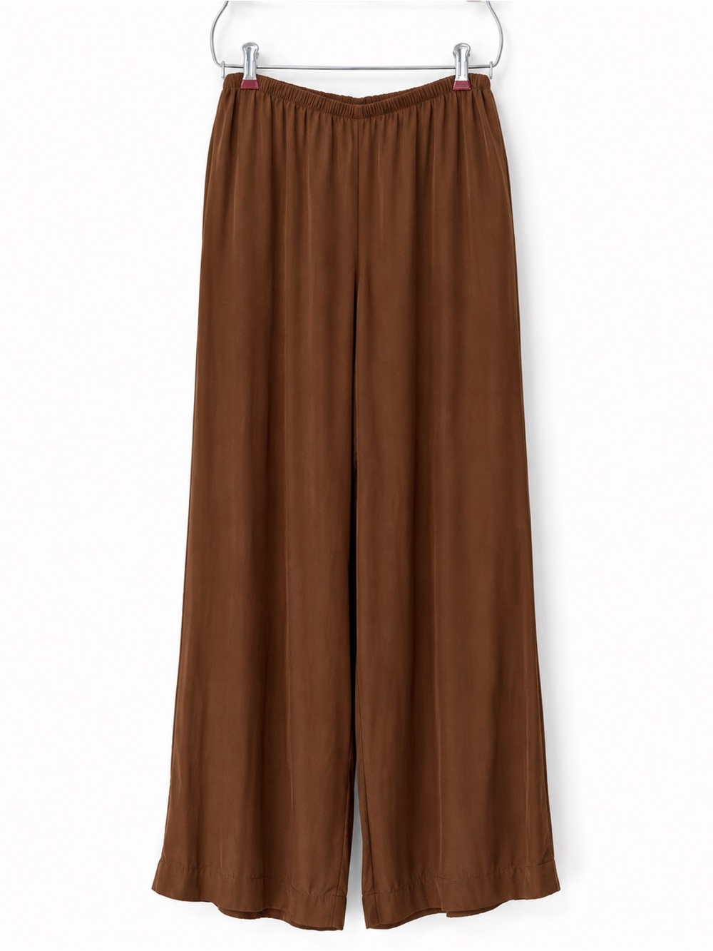 Vince Silk Brown Wide-Leg Elastic-Waist Pants